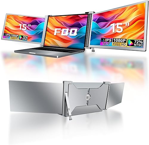 FQQ Monitor portátil triple de 15 pulgadas, extensor de pantalla para portátil FHD 1080P, monitor dual para laptop de 15 a 17 pulgadas, monitor