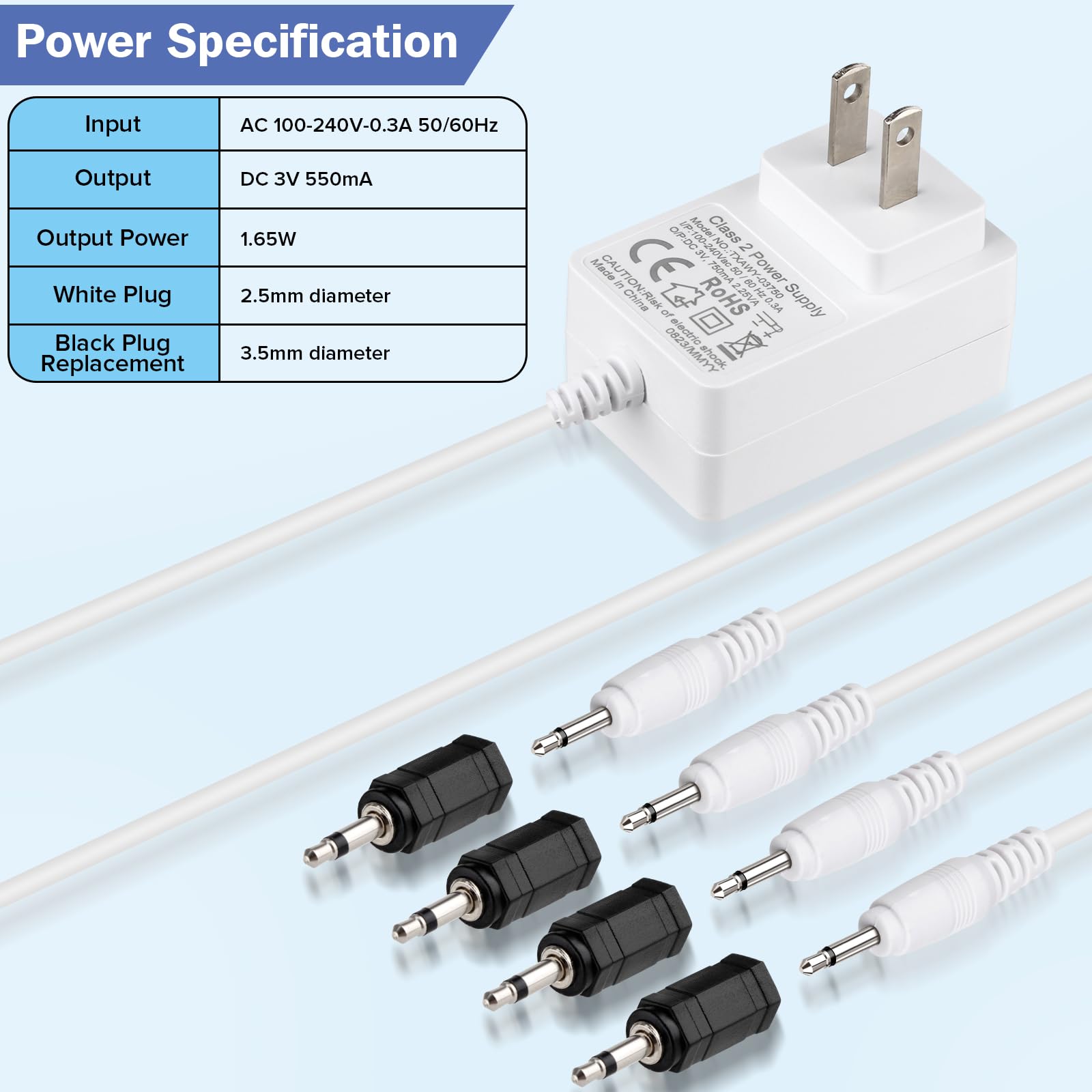 Norward 3v Adapter for Department 56 Village Accessories AC/DC Power Adapter,for Christmas Village House Accessories with 3 Black Selectable Plugs