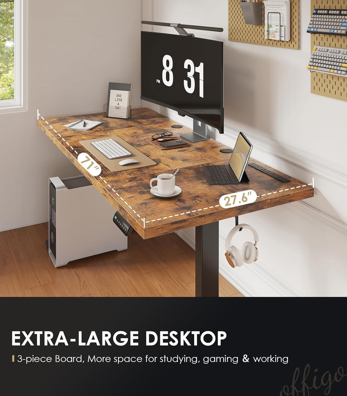 OffiGo 71 Inch Executive Electric Standing Desk Height Adjustable Desk with Power Outlet 1 38 Thick 3-Piece Desktop — view 5