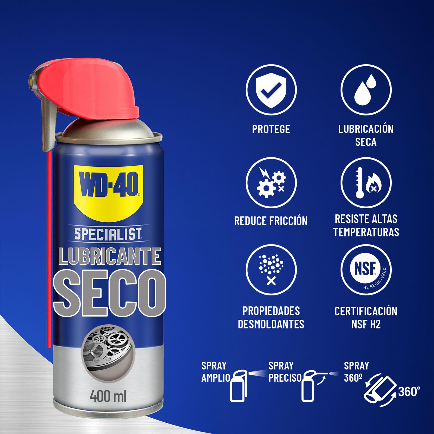 WD-40 Lubricante Seco Spray 400 ml — Sin PTFE