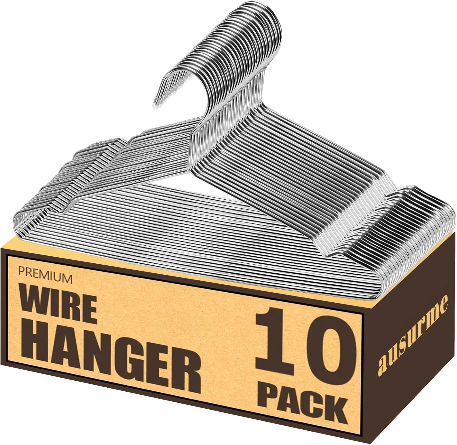 ausurme Wire Hangers,Heavy Duty Clothes Hanger,Silver Metal Hangers,Stainless Steel Coat Hanger with Non Slip Notch,Ultra Thin Space Saving Wire Hanger 16.5 Inch (10Pack) (10)