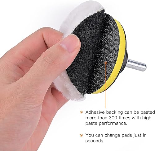 Miniatura 5 de 7 unidades de 6 pulgadas (5.906 in) almohadilla de pulido de lana para pulir el coche, accesorio de taladro con adaptador de taladro M14