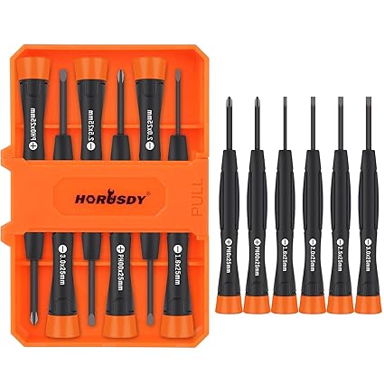 HORUSDY 6-Piece Magnetic Precision Screwdriver Set, Phillips and Slotted Mini Screwdriver Set, Chrome Vanadium Steel, Rotatable End Cap