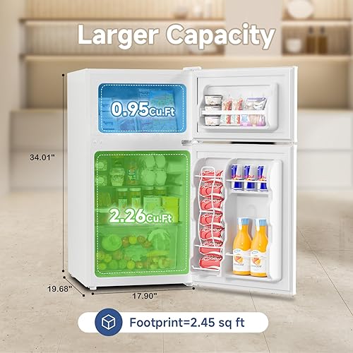 Miniatura 2 de BANGSON Mini refrigerador con congelador, refrigerador pequeño de 2 puertas con congelador, refrigerador pequeño para dormitorio, 3.2 pies cúbicos,
