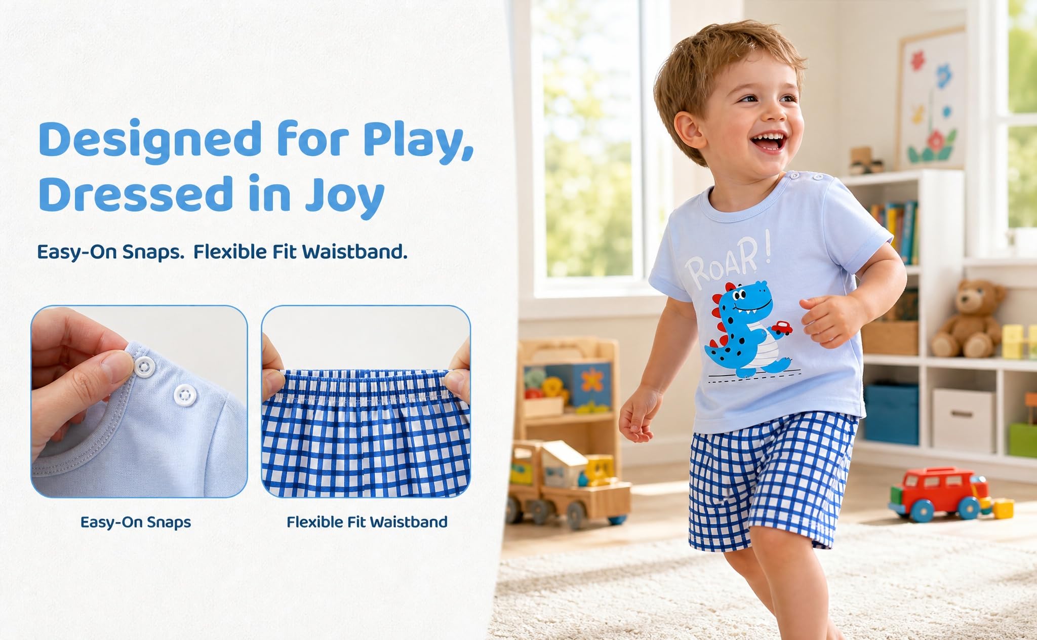 Vagefun Conjunto de pantalones cortos para bebé, ropa de verano para niños pequeños con parte superior de algodón de dinosaurio + pantalones cortos, ropa de 6 meses a 4 años