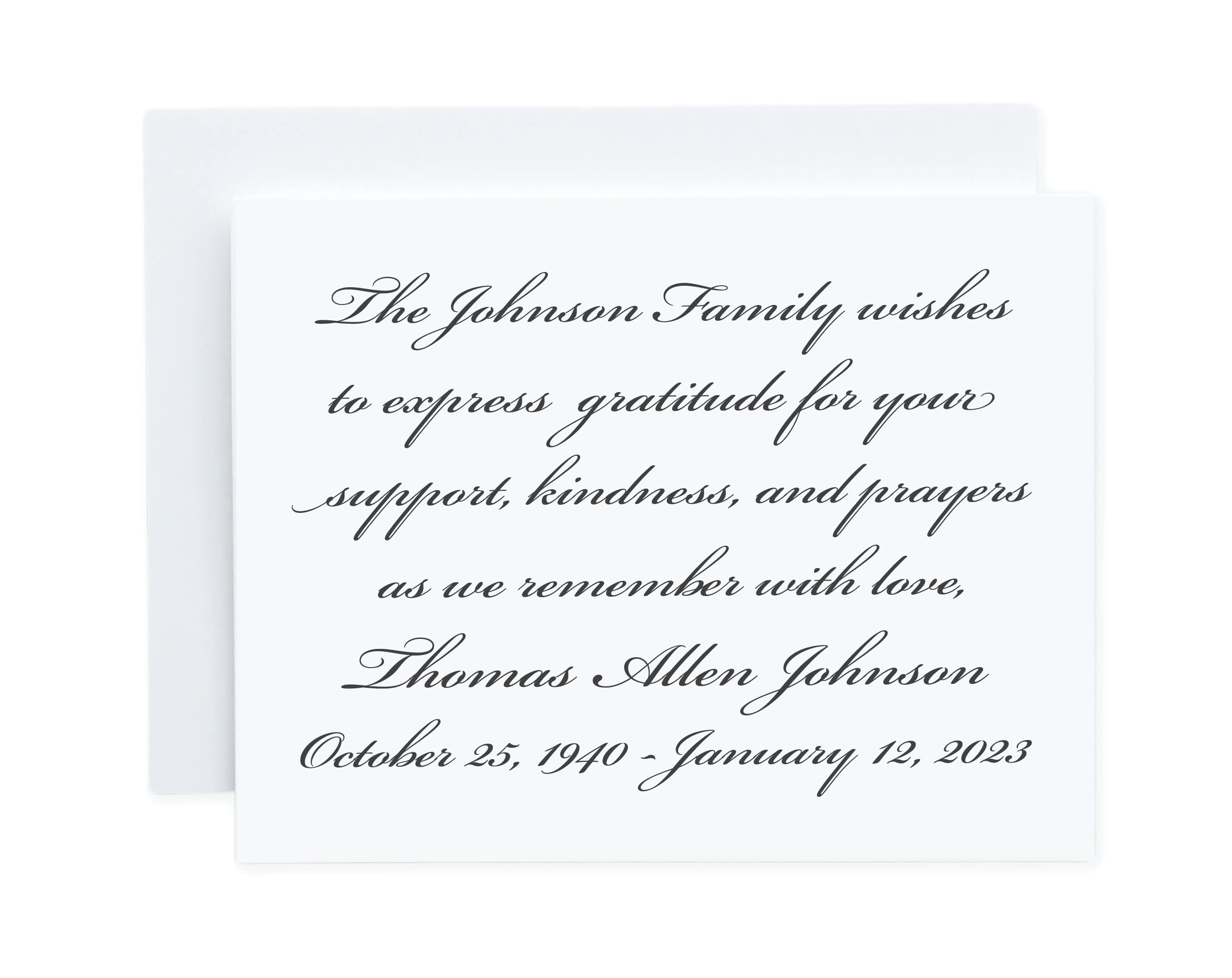 Personalized Memorial Thank You Cards with Envelopes, Choose Quantity and Ink Colors, Custom Funeral Pre Printed Thank You Cards Words Inside, Elegant Sympathy Acknowledgement Cards for Funeral FOLDED