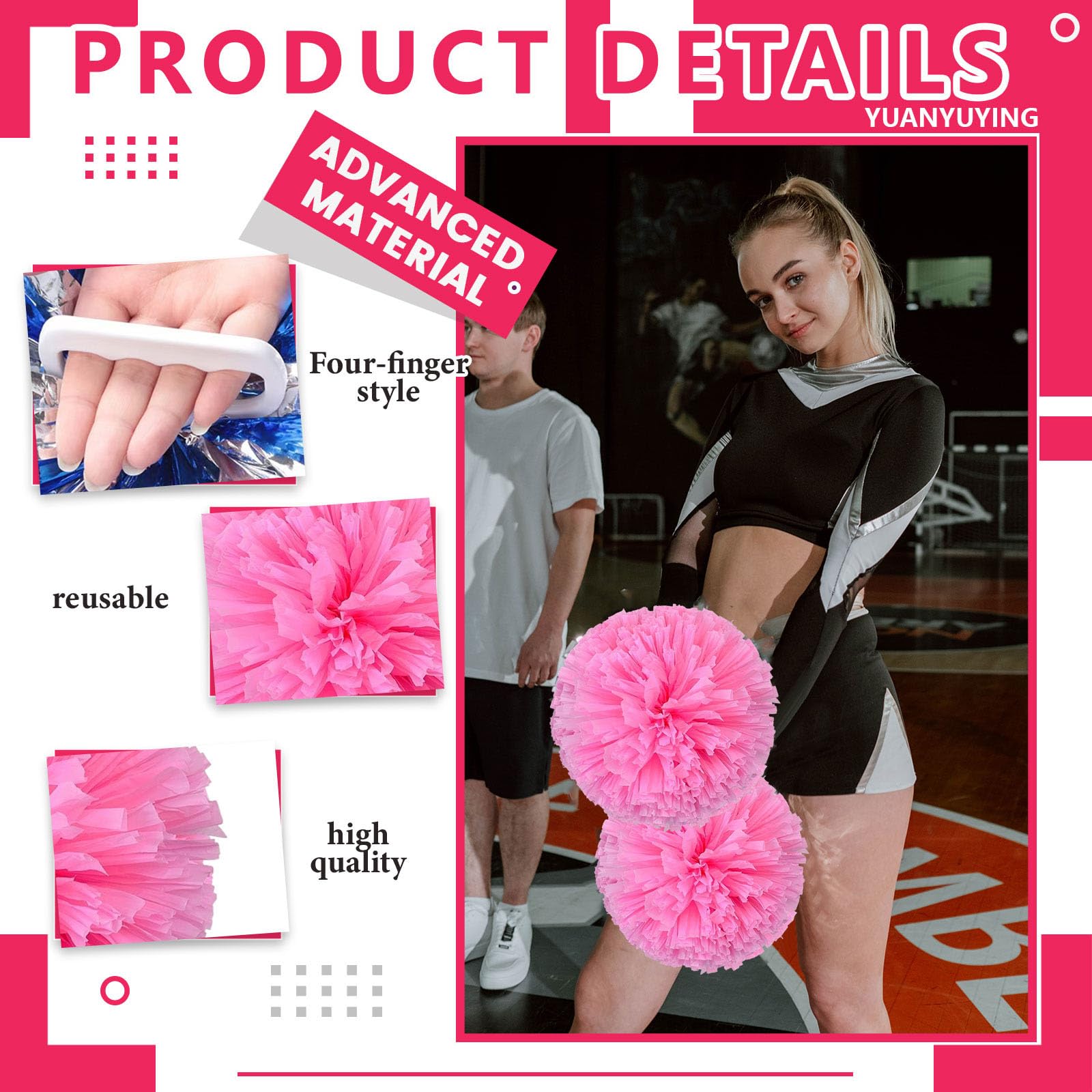 Cheer pompony, 26 szt. uchwyt na cztery palce, ręczne pompony drużyny cheerleaderek, do drużyny sportowej, gry ducha, na imprezę taneczną, dla dorosłych, pudrowe