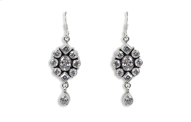 925-92.5 Sterling Silver Cubic Zirconia Stone Fashion Dangle and Drop Earring for Women and Girls