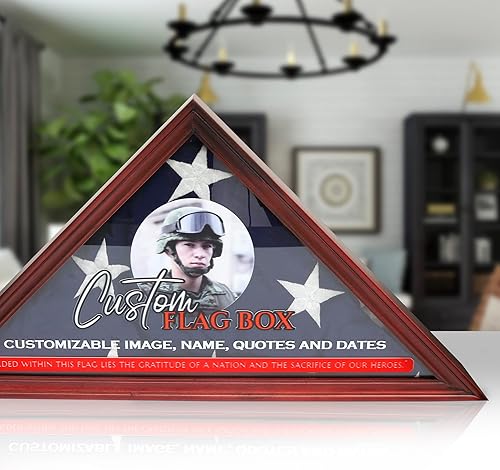 Miniatura 5 de Caja de bandera personalizada para bandera de veterano estadounidense, 9.5 x 5 pies a todo color, vitrina impresa UV para bandera funeraria, vitrina