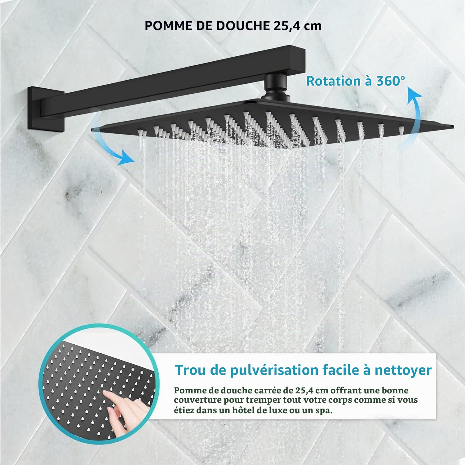 Ensemble de Douche Encastrable Noir - Colonne de Douche Thermostatique, Système de Douche Encastré avec Douchette et Douche de Tête, Colonne Douche Encastrable, Colonne Douche Salle de Bain