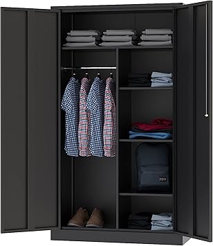 Letaya Metal Storage Cabinets Locker with Lock Door, 72'' Clothing Coat Steel Storage Freestanding Wardrobe for Office, Home, School, Employee,Gym,Fire Department (Black)