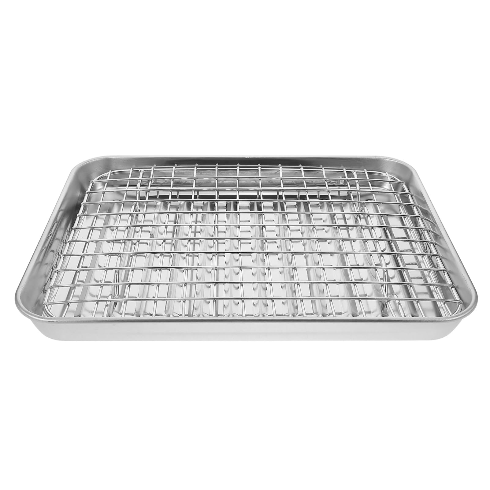 HEALLILY 1Set Stainless Steel Baking Tray with Rack Food Storage Plate for Roasting Easy Clean Snack Serving Dish for Toaster Oven Outdoor Cooking