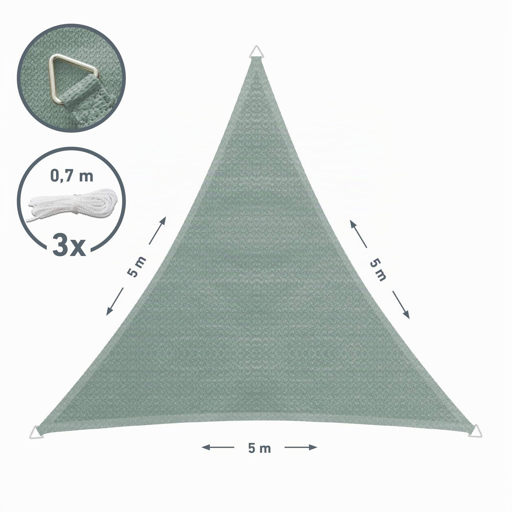 Windhager Sonnensegel Capri Dreieck 5 x 5 m (gleichschenkelig), Sonnenschutz für Garten & Terrasse, UV- und witterungsbeständig, Olive