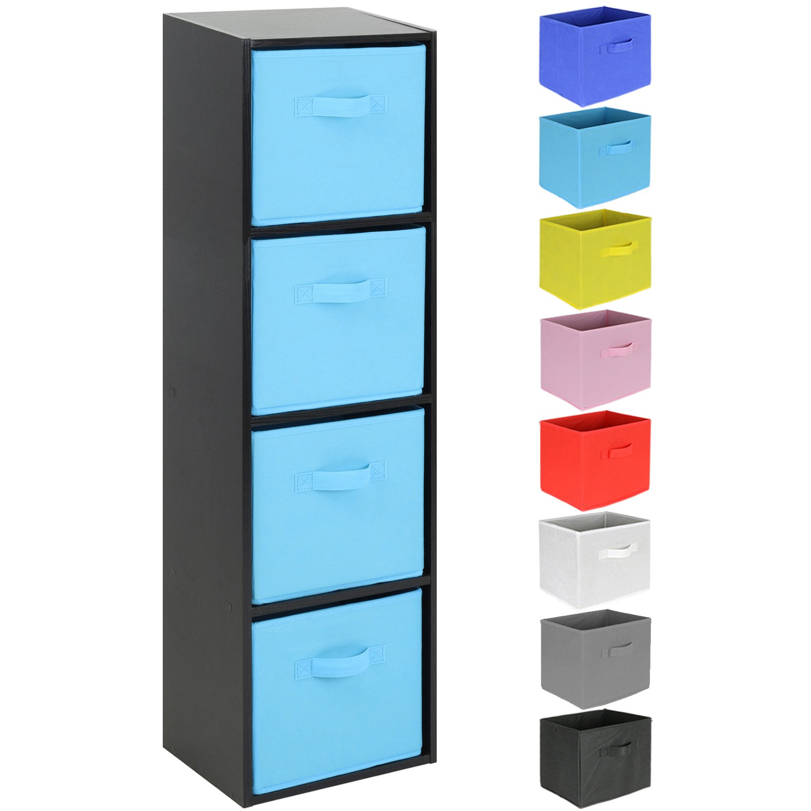 Hartleys Light Blue Drawers 4 Tier Black Cube Unit - Choice Of Storage Boxes