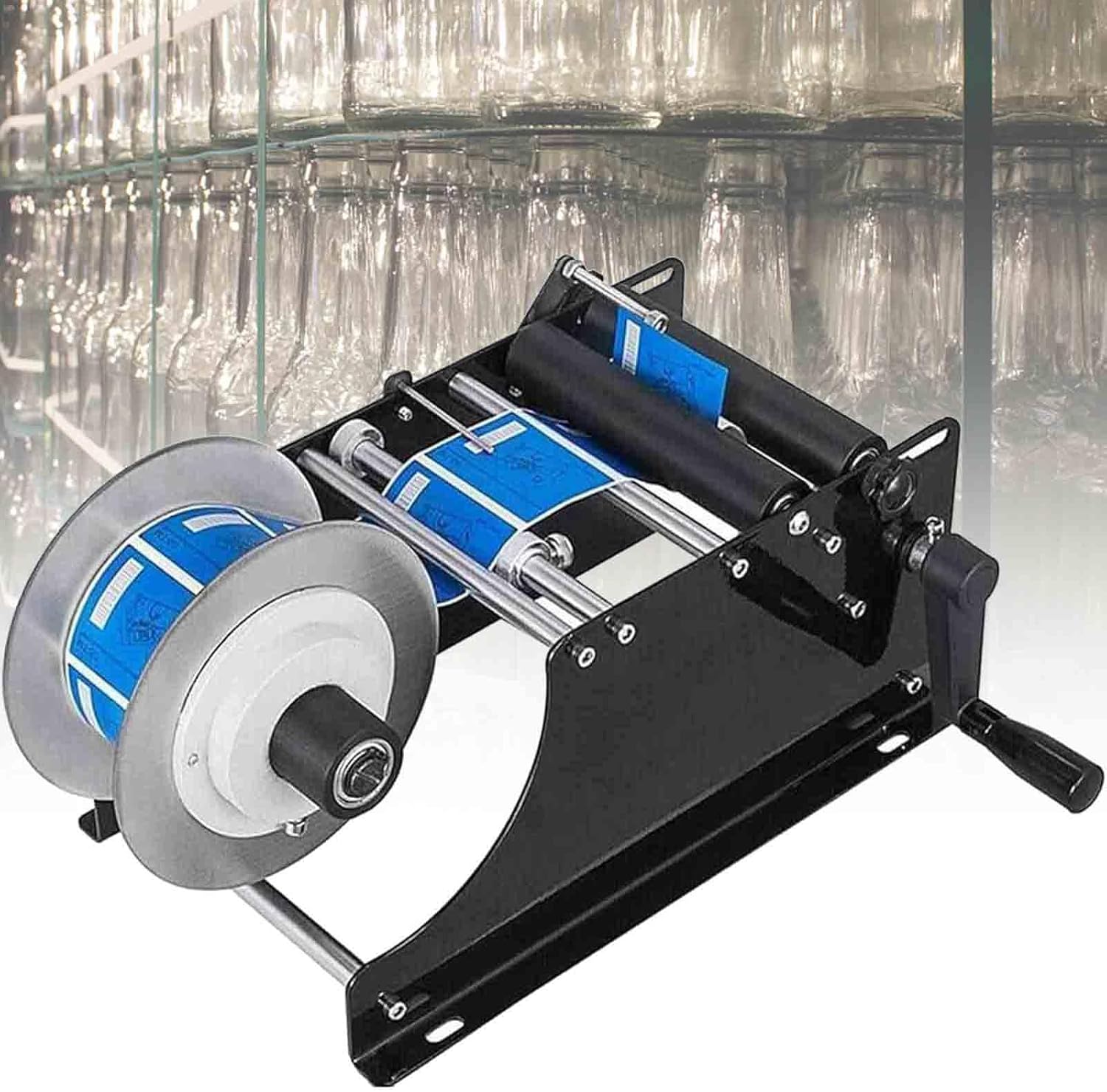 Manual Round Labeling Machine,Adjustable Label Dispenser for Glass Plastic Metal Bottles,Self-Adhesive Round Bottle Label Paste Labeling Machine Labeler 10-130mm 30 Times/Minute