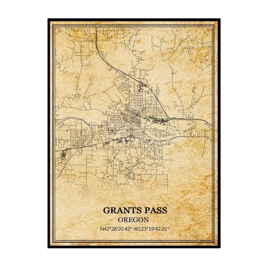 TANOKCRS Grants Pass Oregon USA Ameryka sztuka ścienna vintage nadruk plakat mapa grafika podróż pamiątka prezent dekoracja domu 50 x 76 cm nieoprawiony