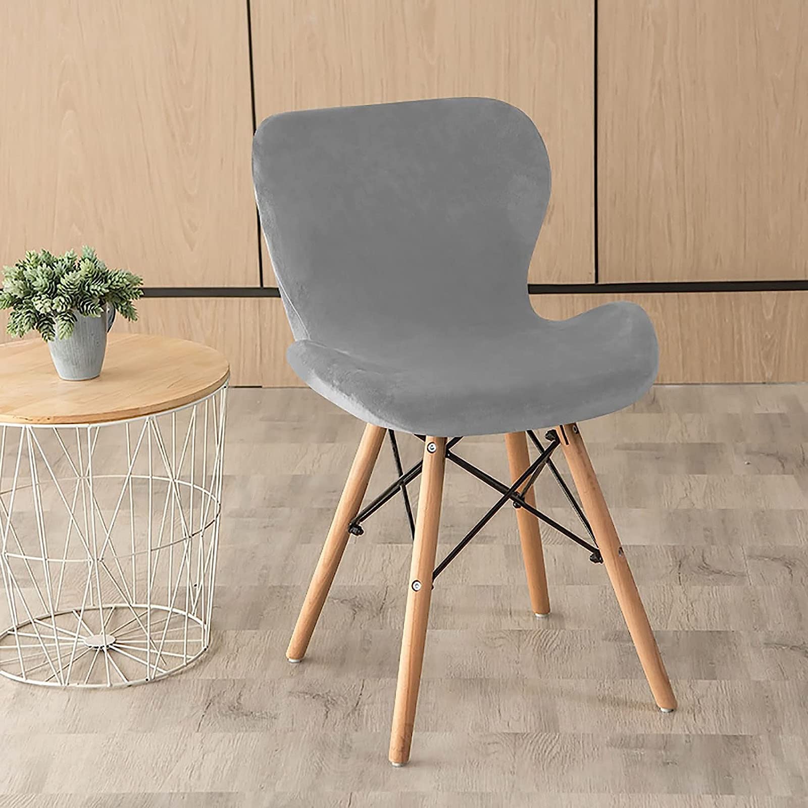 Fundas para sillas de Comedor, Fundas con reposabrazos curvos, Cubiertas elásticas de Estilo Concha y Respaldo de ala para salón,F,4 Piezas