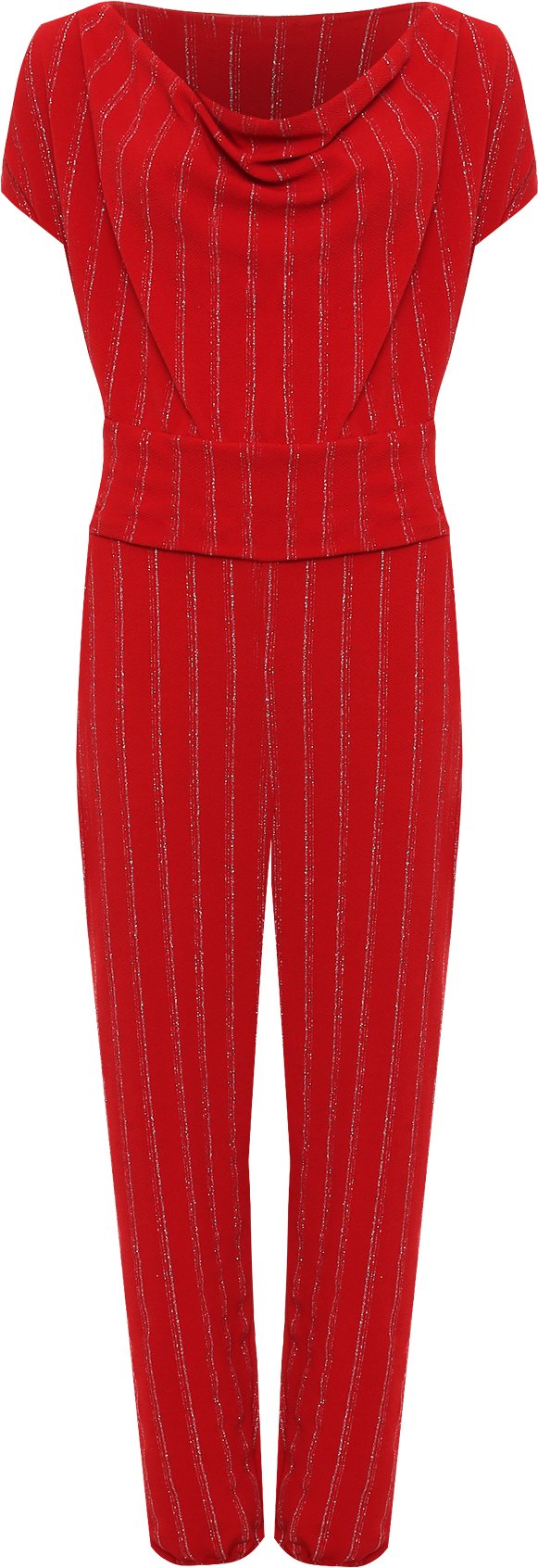 WearAll Women's Plus Sleeveless Lurex Stripe Print Belt Pocket Cowl Neck Ladies Jumpsuit - Red - 26-28