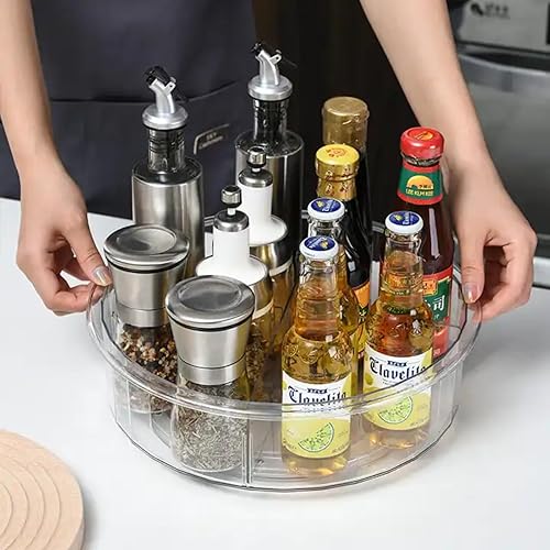 Miniatura 6 de MadeGlad Lazy Susan - Tocadiscos redondos grandes de 12 pulgadas con divisores extraíbles, organizador giratorio de acrílico transparente y bandeja