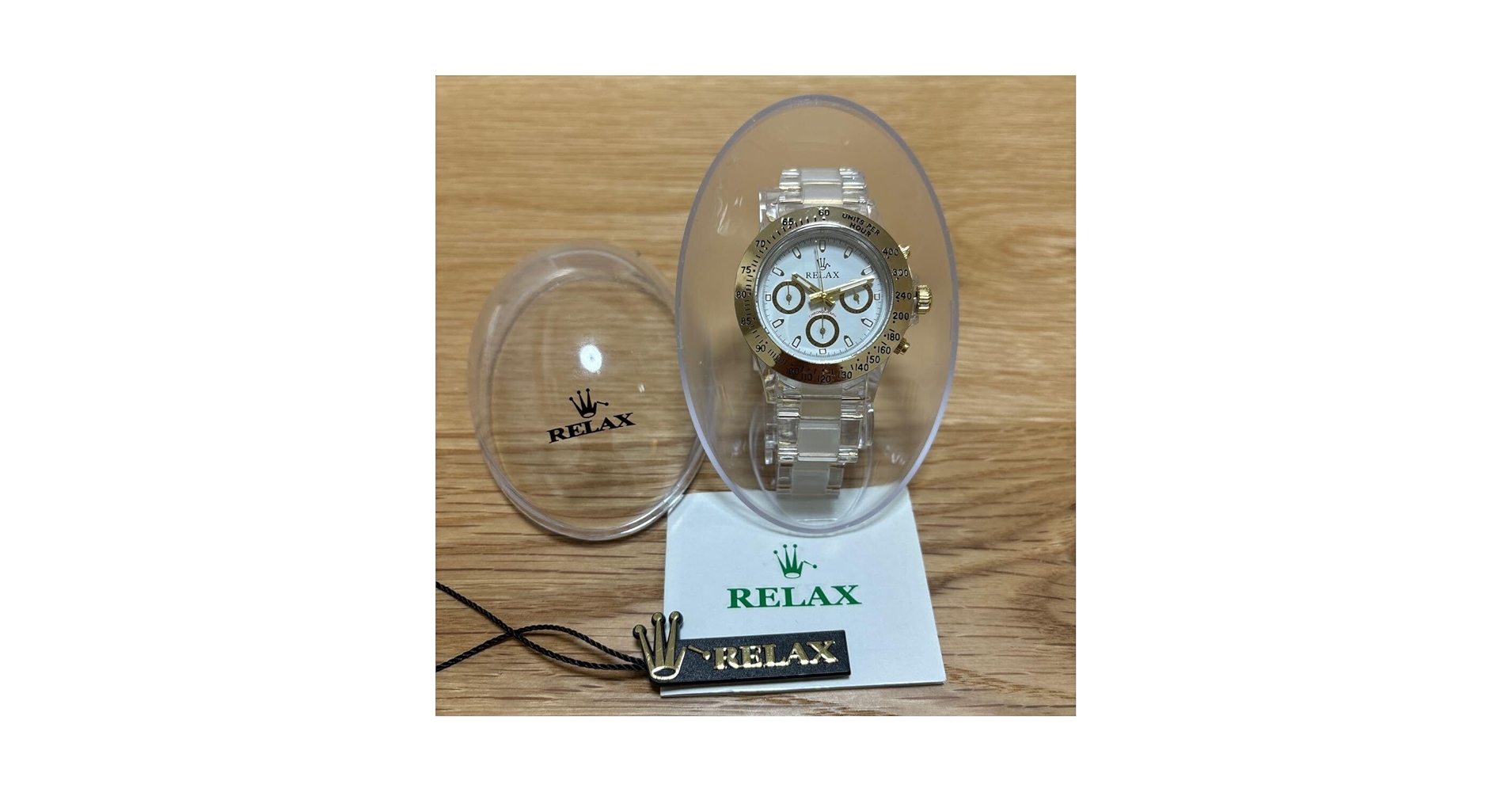 Amazon.co.jp: RELAX腕時計 王冠折れロゴ クロノ イエロー