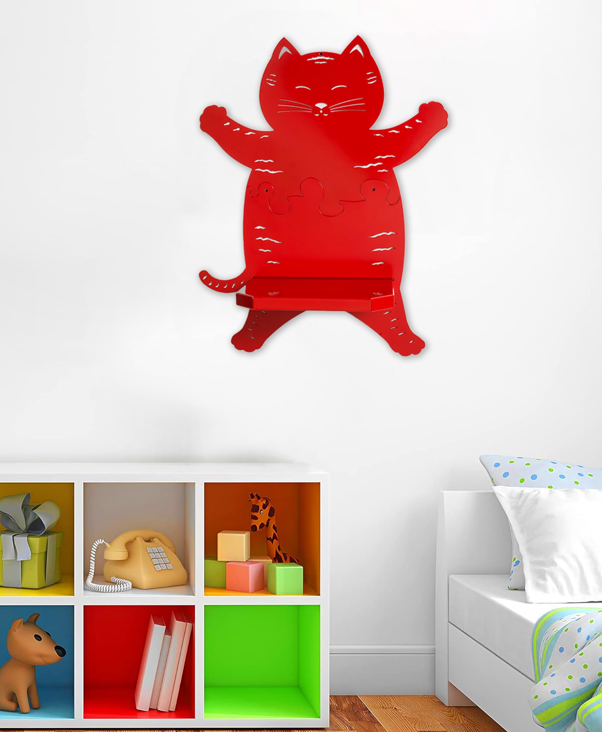 IPEA Étagère Murale pour Chambre d'enfant – Fabriquée en Italie – Motif Chat – Étagères murales pour Chambre à Coucher des Enfants – Fabriquée en métal – Étagère colorée pour Livres et Jouets