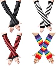 ZOCONE 4 Pairs Striped Arm Warmers Long Fingerless Gloves for Women, Knit Arm Warmers Gloves Fingerless Long Wrist Warmers Autumn Winter Accessories for Women