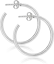 Sterling Silver Hoop Stud Earrings 27, 40 & 50mm Large Round Edge 925 Hoops