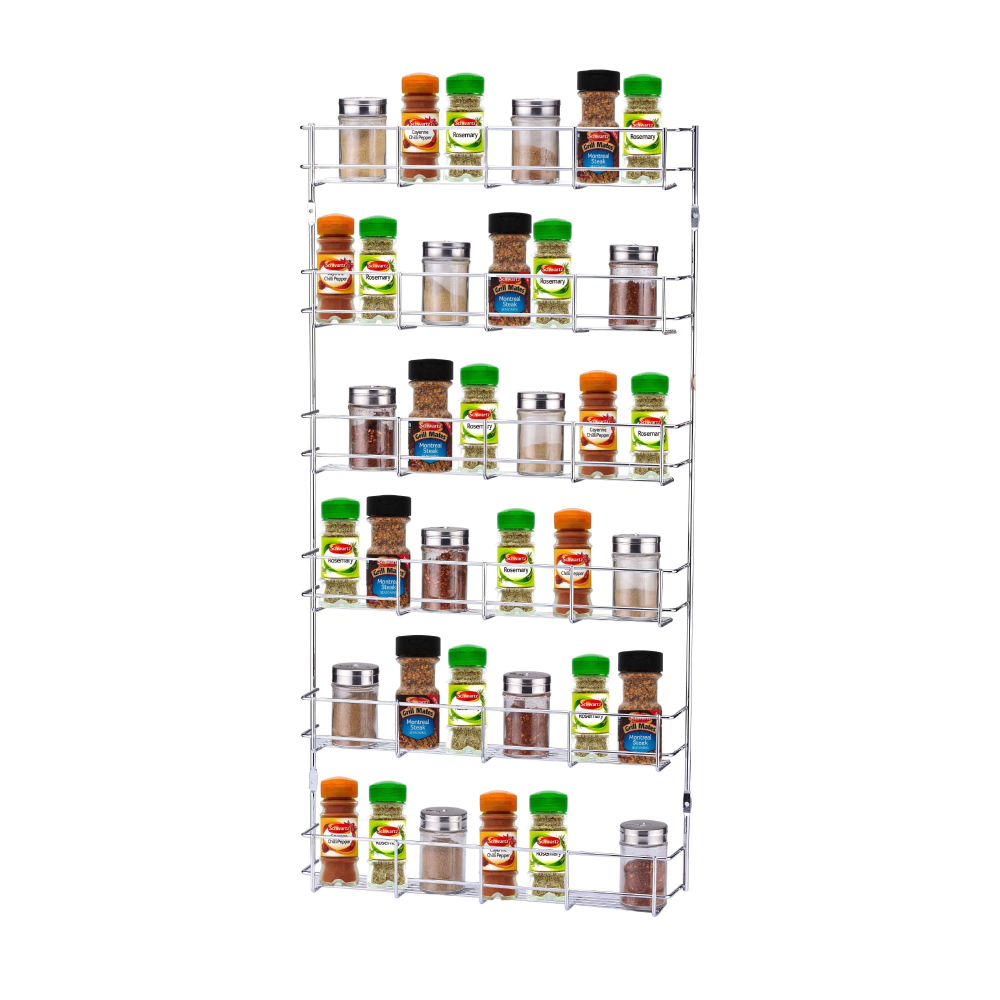 Buckingham 6 Tier Cupboard Spice Jar Organising Rack - Silver - 38.5cm Width