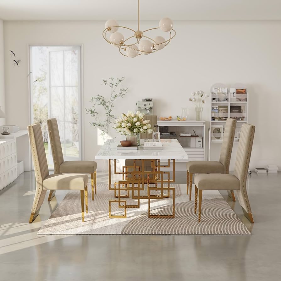Amazon.com - AUZ 7 Piece Dining Set with Chairs, White and