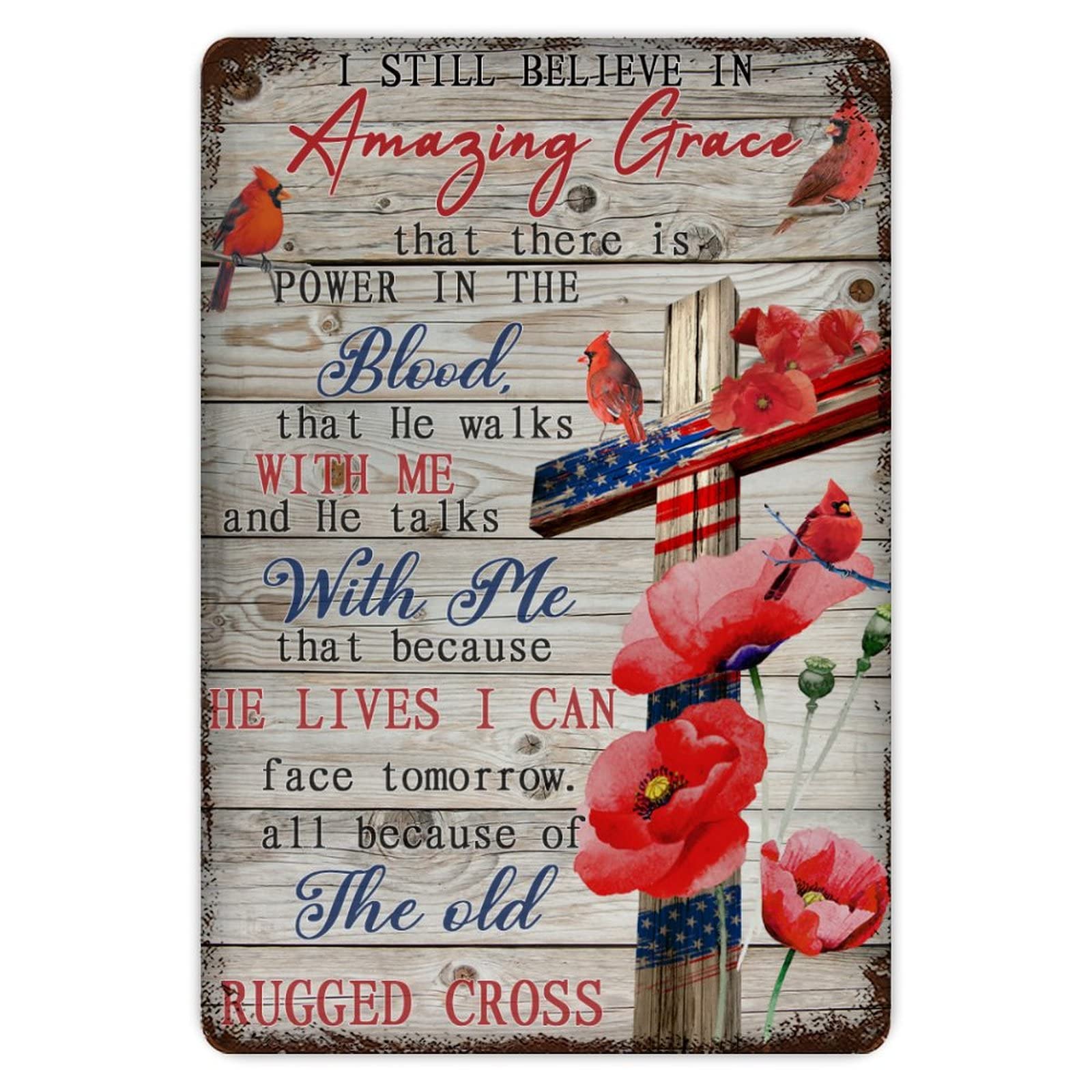 ENEDNATE I Still Believe In Amazing Grace Cardinals Cross Christian Aluminum Sign 8x12 inch Vintage Metal Tin Sign Home Decor for Club Bar Garden Kitchen Restaurant