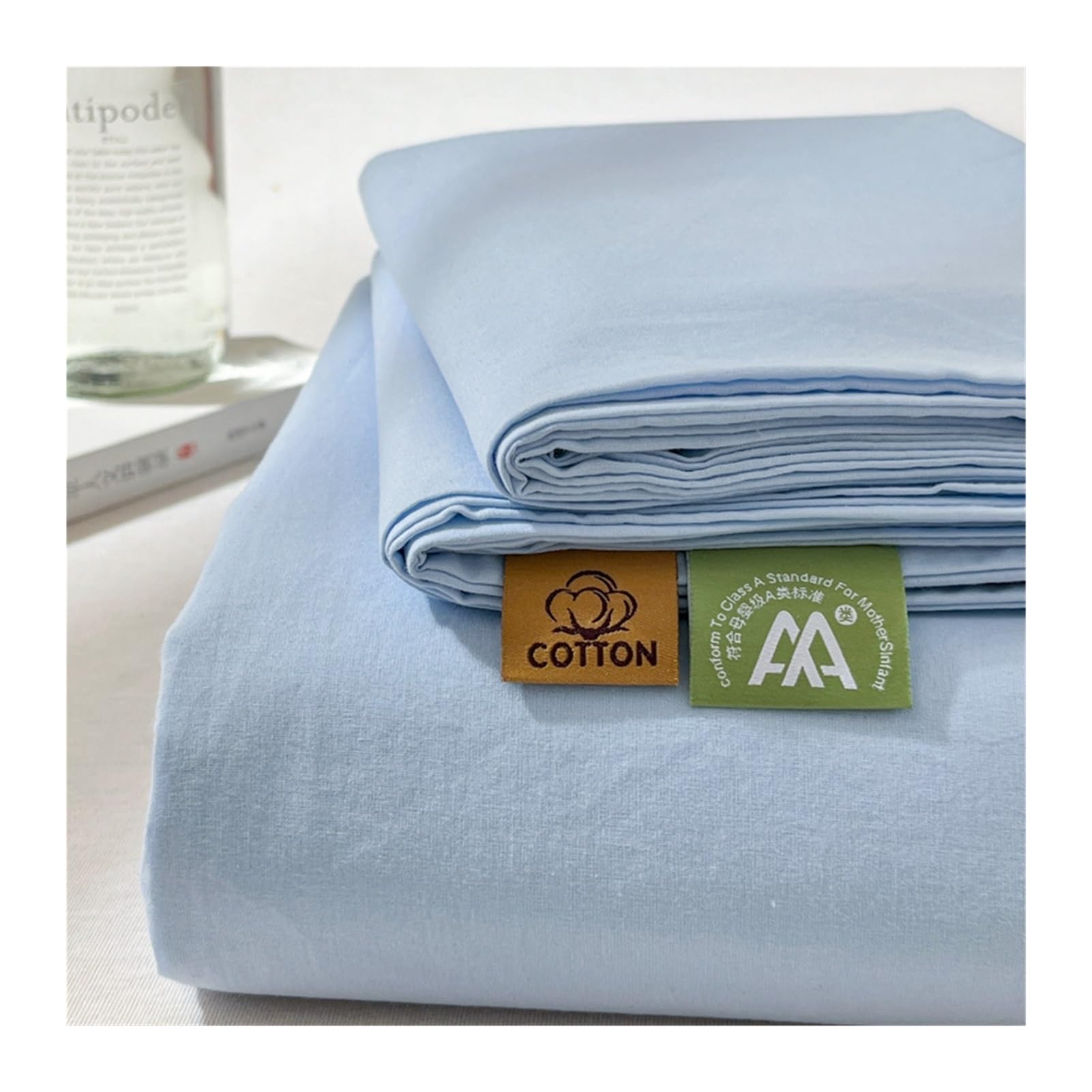 Drap Plat 100% Coton - Taille Double, Queen, King, Doux Et Respirant Pour Toutes Les Saisons, Sans Élastique (Bleu Ciel, 200x245cm)