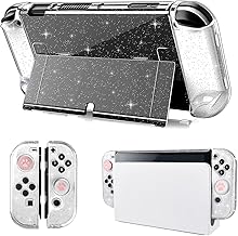 VGBUS Protective Glitter Case for Switch OLED Console 2021, Glitter Bling Dockable Clear Cover Case for Switch OLED and Joy-Con Controller Grip Case with 2pcs Thumb Grip Caps. (OLED Glitter Case)