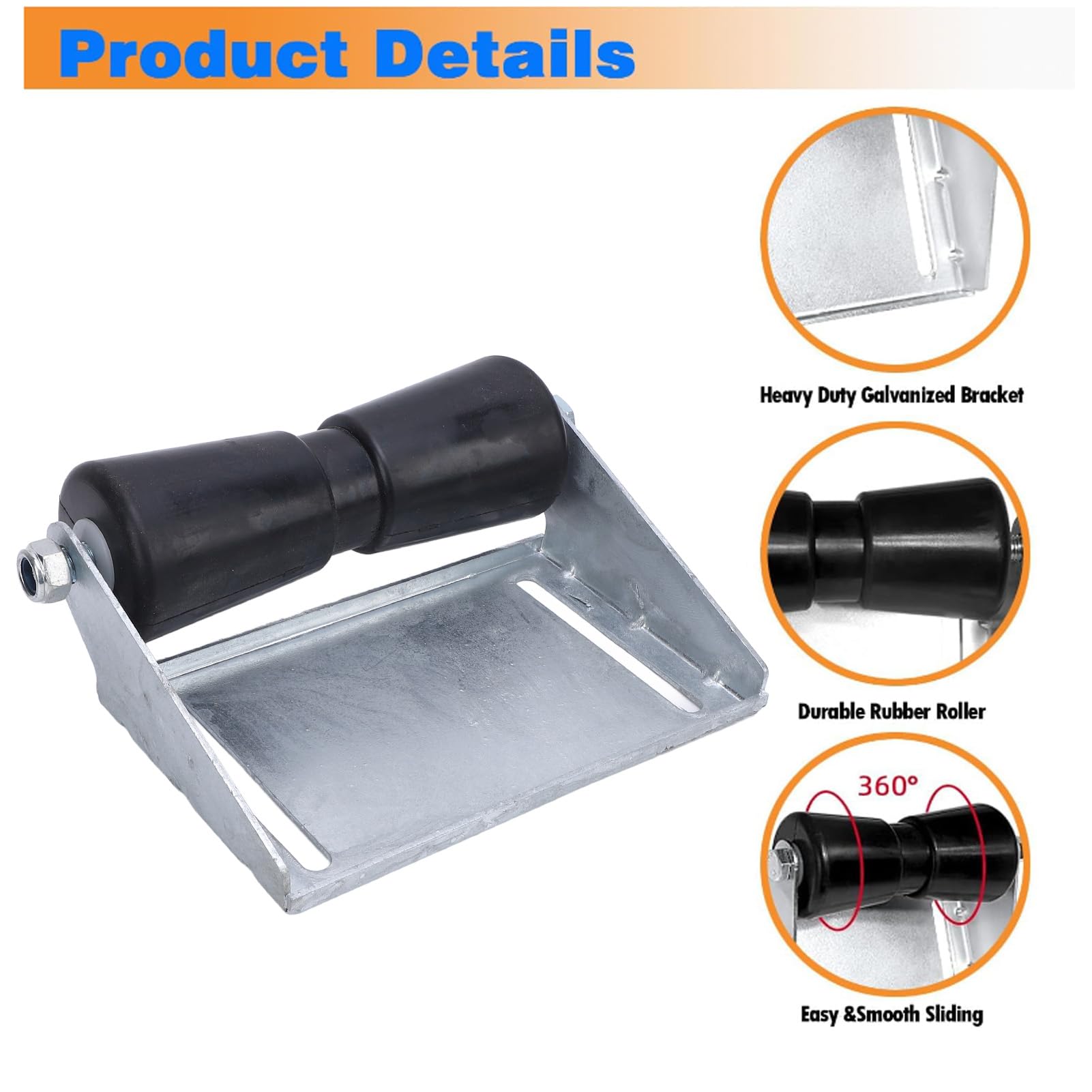 Heavy Duty Boat Trailer Rollers with Bracket - Galvanized Steel Rubber Keel Roller Assembly Kit for Easy Boat Launching and Towing (12inch)
