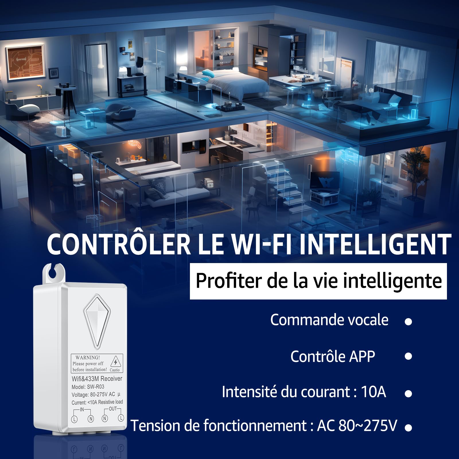 NineLeaf 4Pcs Kit récepteur Wifi pour mini interrupteur sans fil, sans câblage, contrôle vocal, fonction de temporisation, étanche IP66, compatible avec Alexa Google Assistant Tuya Smart Life APP