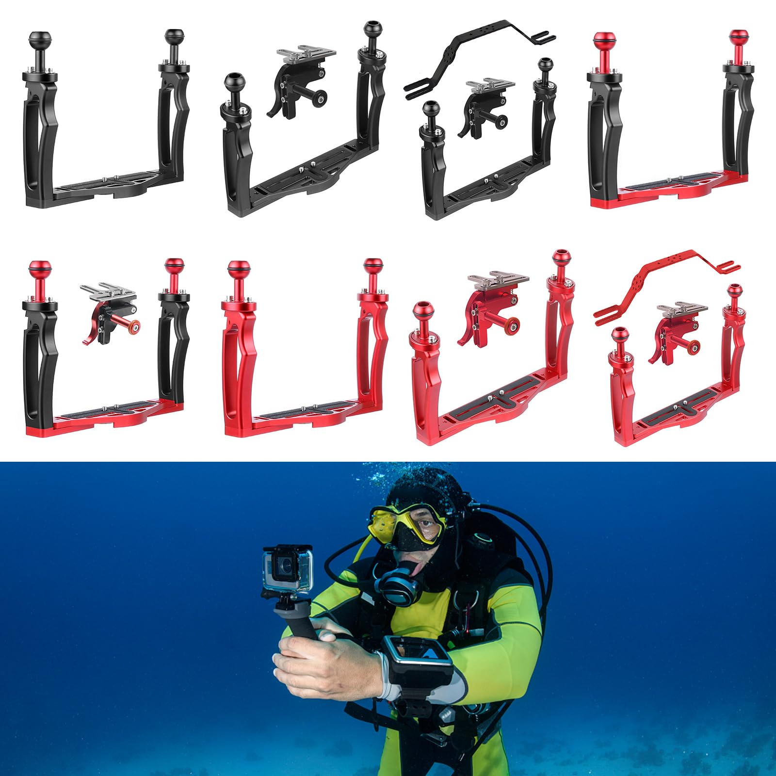 JAGTRADE Aluminium Alloy Underwater Video Light Stabilizer Tray Diving Light Stand Tray with Two Ball Handle for Action Cameras
