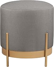 Puff Redondo Ágar em Linho e Base Metal Dourado Agarb Decor Cor:Linho Cinza