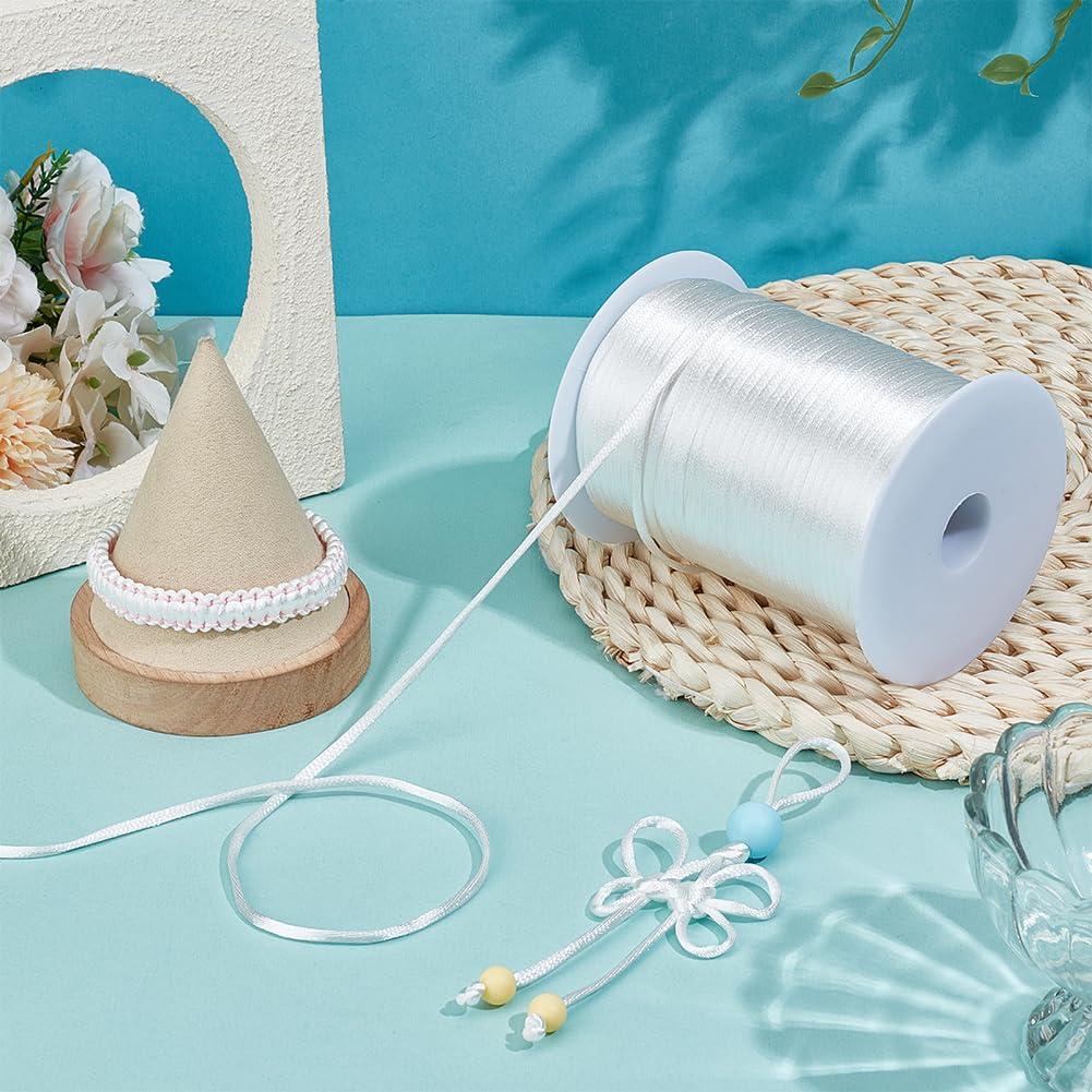 PH PandaHall 142 Yards 3mm White Satin Cord Rattail Silk Cord Chinese Knot Thread Nylon Trim Necklace Rope Kumihimo Thread for Knotting Sewing Beading Jewellery Making Macrame Crochet DIY Crafts - Image 4