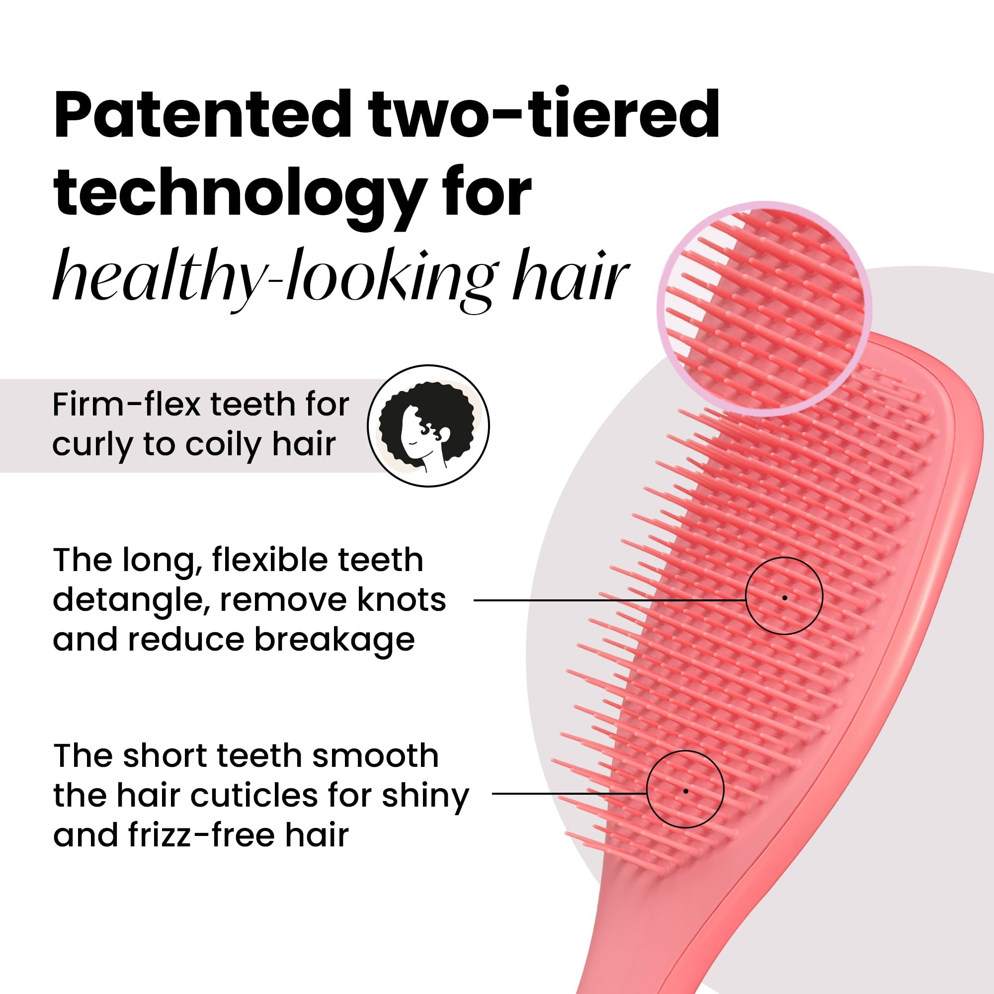 Tangle Teezer Ultimate Detangler Curly Hair Brush, Dry & Wet Hairbrush, Reduces Frizz & Breakage, for 3C to 4C Curly Hair Types, Coral Pink