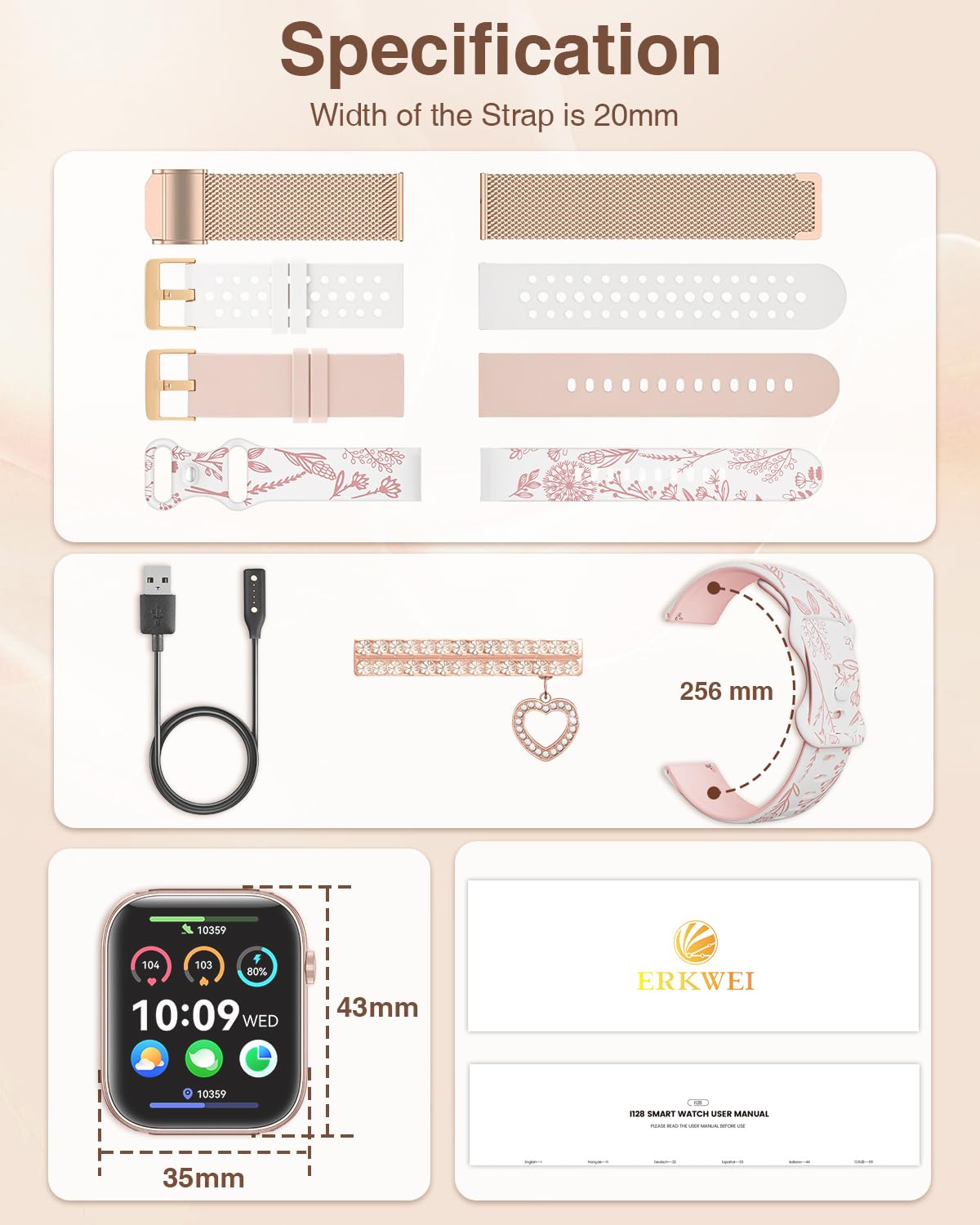 Smart Watches for Women with 4 Bands, 1.83" Fitness Trackers for Android iPhone Pedometer/Sleep/Heart Rate/SpO2 Monitor Smartwatch for Calls/Notifications 110+ Sports Modes 100+/DIY Dials