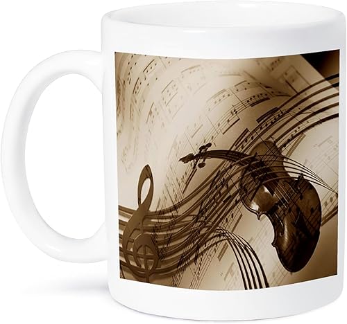 3dRose Imagen de Violín Abstracto y Partituras en Tonos Sepia Taza de Cerámica, 11 oz