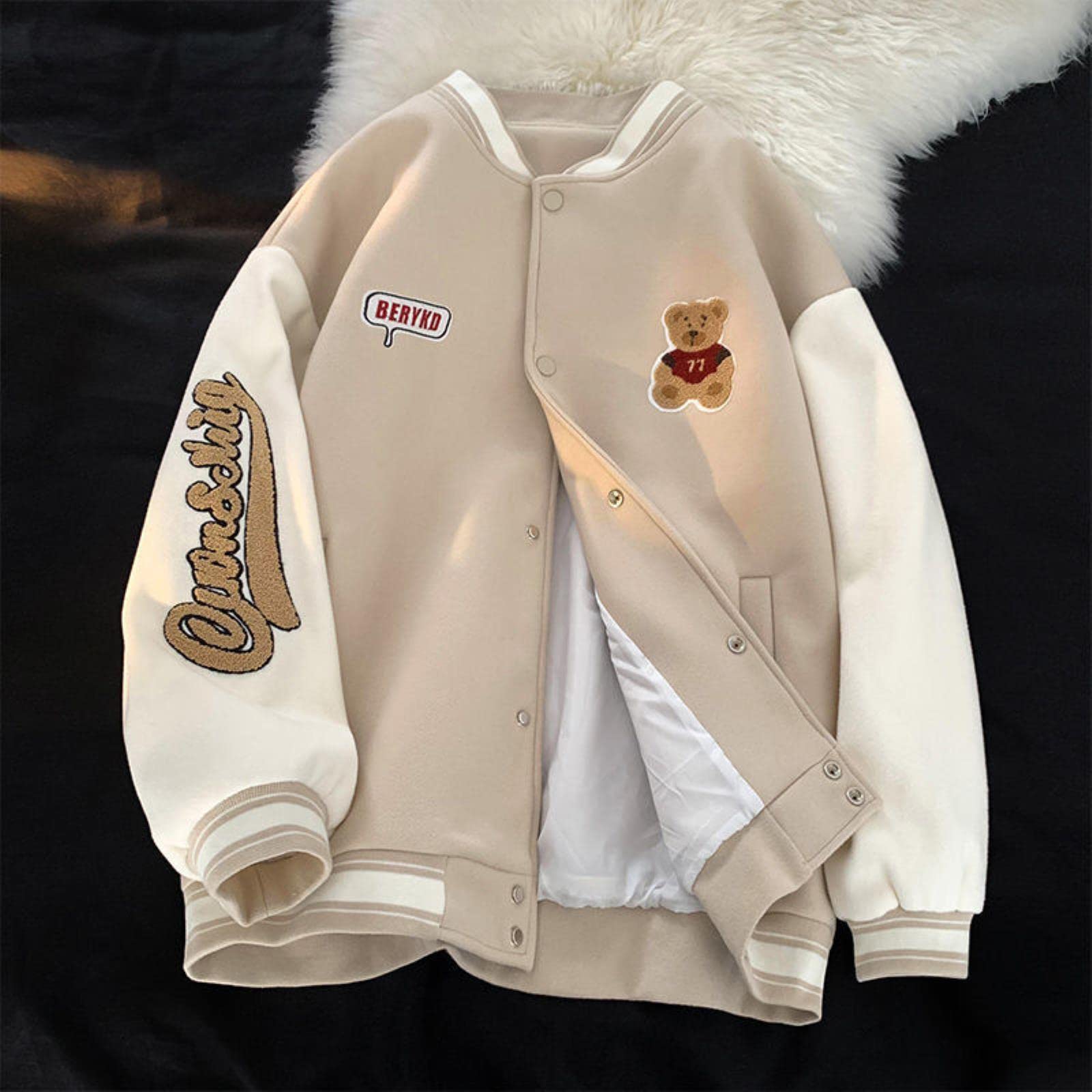 CHOUX Ours Veste de Baseball brodée-Khaki,M