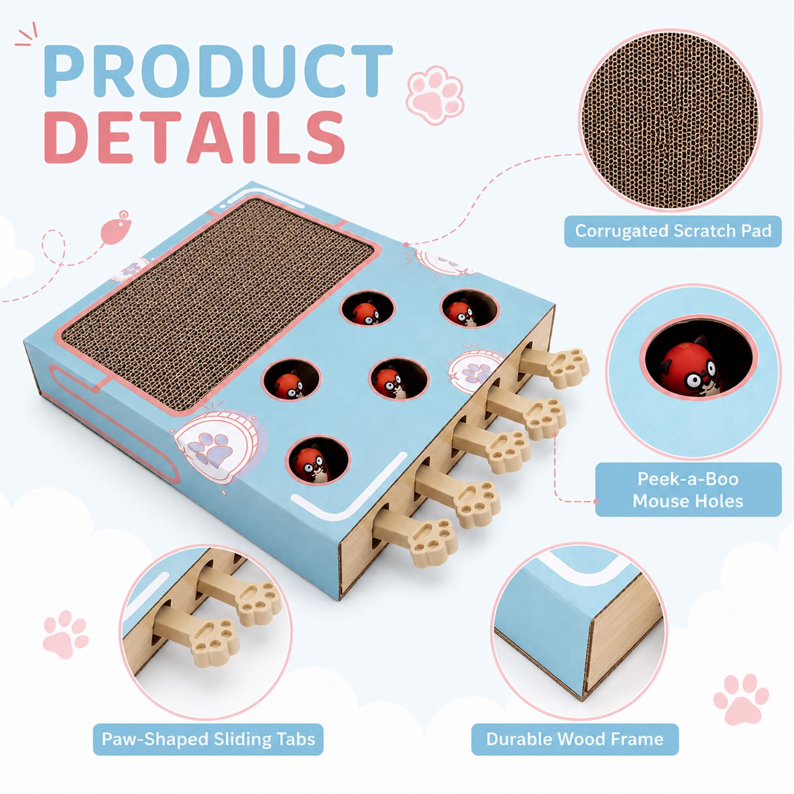 Whack-a-Mole Jouet interactif pour chat 3 en 1 - Planche à gratter et jouet intelligent d'intelligence interactif pour chat - Boîte de récupération de souris interactive contre l'ennui, le stress et