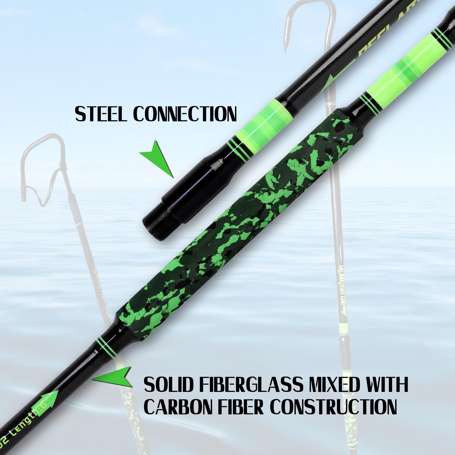 Fiblink Fishing Gaff Tragbarer Reisefisch-Gaff mit S316 Edelstahl, Angelhaken, rutschfester Camouflage-Griff, 1 Stück/2 Stück, Gaff für Salzwasser, Offshore, 1,2 m, 1,8 m, 2,3 m