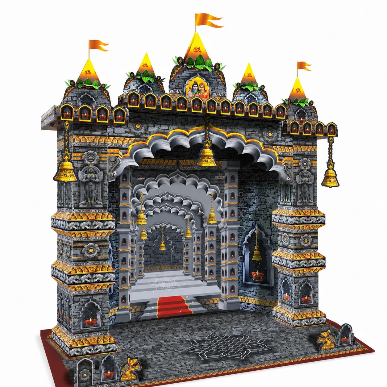 Craft House Grand Stone Design Ganesh Makhar DIY Kit for Ganesh Chaturthi Decoration | 36 x 29 x 19 Inch Reusable Paper Mandap | Video Guide Included | Suitable for Ganesh Idol Up to 18 Inch-image-3