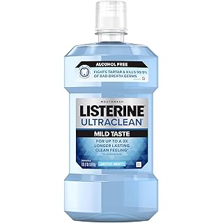 Listerine Ultraclean Alcohol-Free Tartar Control Mouthwash, Oral Rinse Fights Stain Build Up to Help Keep Naturally White Teeth, Less Intense Arctic Mint Flavor, 1L
