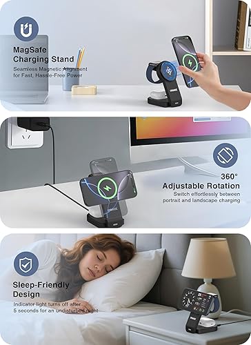 Miniatura 7 de Cargador inalámbrico magnético para Apple MagSafe, estación de carga inalámbrica 3 en 1 para Apple Watch y iPhone, soporte de cargador plegable