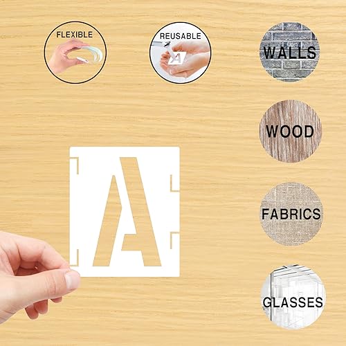 Miniatura 4 de Plantillas de letras del alfabeto de 2.5 pulgadas, 42 plantillas de plástico reutilizables para letras y números, plantillas de símbolos del