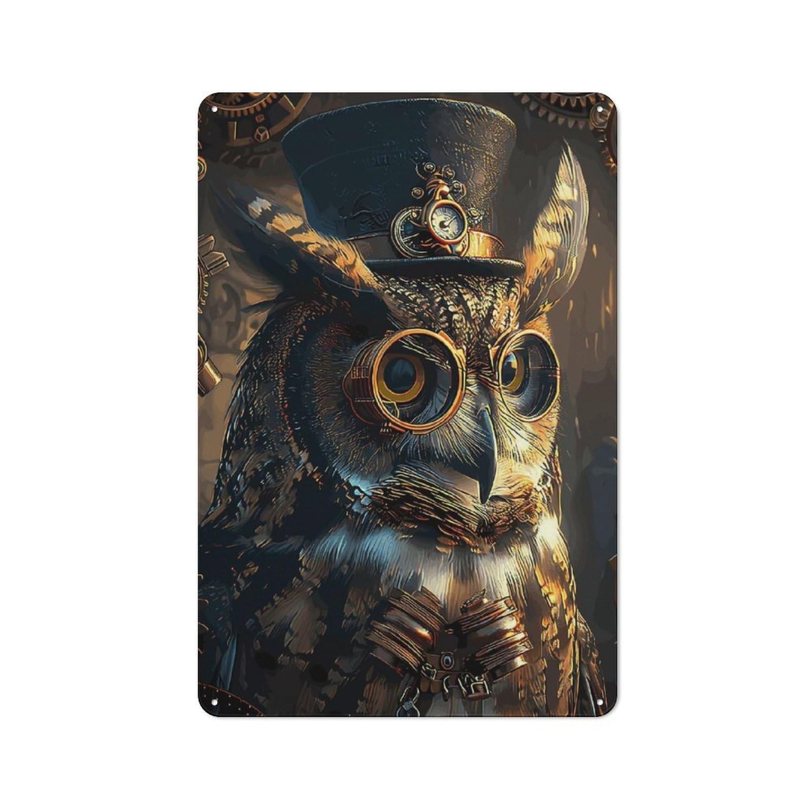 Junmoney Style-10 Steampunk Animal Owl Decorative Tin Sign 30X20cm, Distressed Look Vintage Wall Decor For Lounge, Study, Pub Or Wall Gallery
