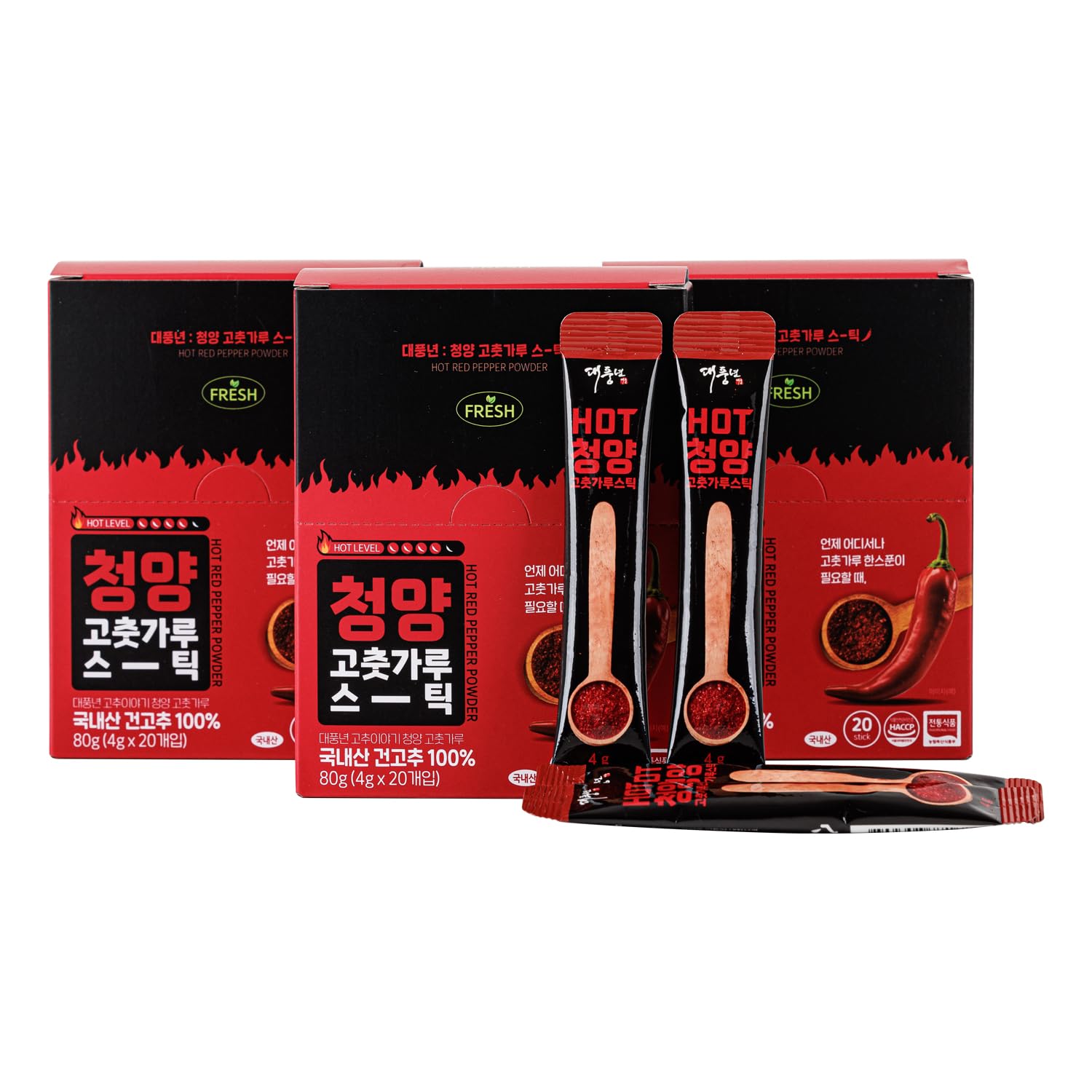 DAEPUNGNYEON Korean Red Pepper Spice Seasoning Spicy Cheongyang 청양 Chili Powder (Stick-type) - 100% Red Pepper For Kimchi 김치, Paste, Korean Side