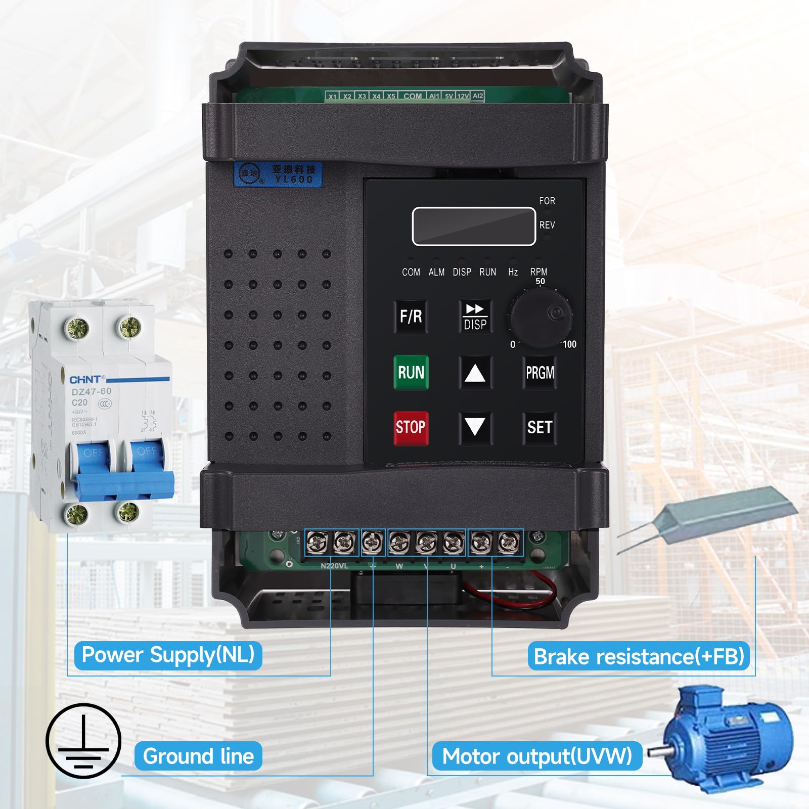 Yofuly VFD Inverter Convertitore di Frequenza 220V 2.2KW Variabile Frequenza Azionamento Motori Trifase, Regolatore Inverter di Controllo di Velocità del Motore